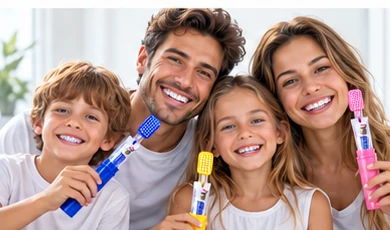 Happy family with DIFRESH dental kits